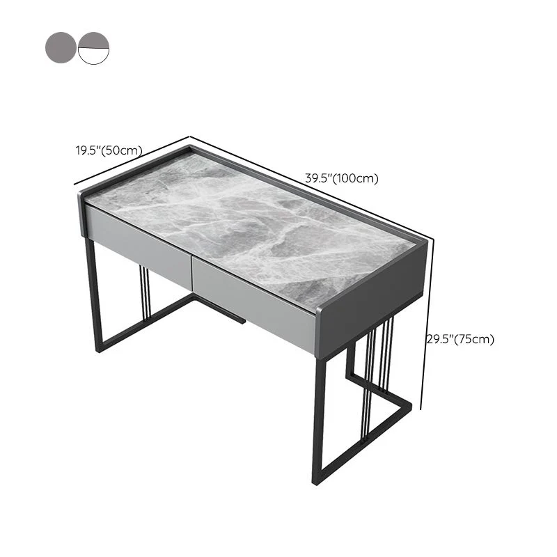 Scrivania da ufficio industriale marmo Scrivania rettangolare con 2 cassetti Clearhalo