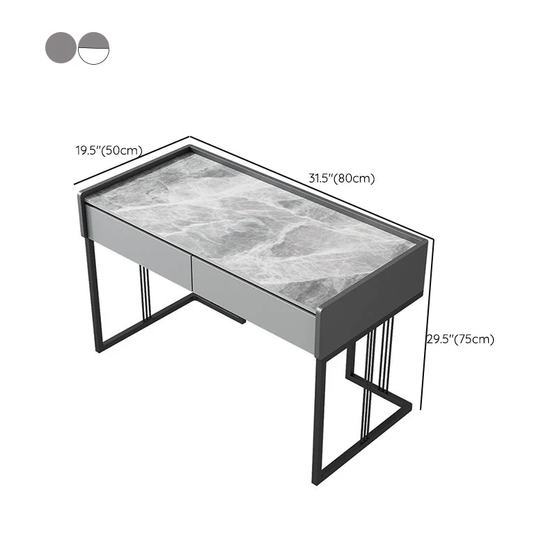 Scrivania da ufficio industriale marmo Scrivania rettangolare con 2 cassetti Clearhalo
