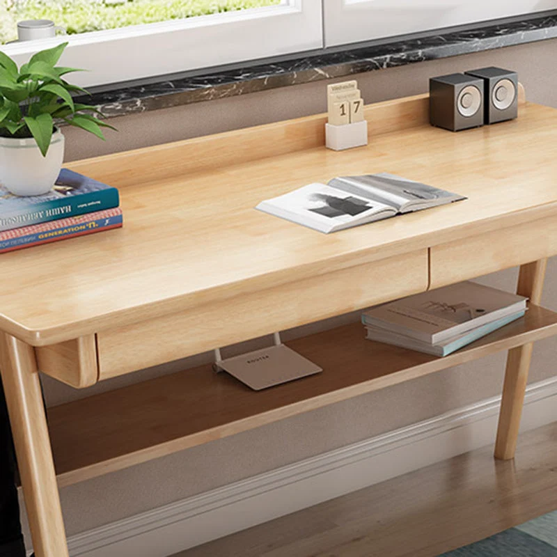 Scrivania da ufficio legno di gomma Scrivania per la casa legno massello 2 cassetti con ripiano Clearhalo