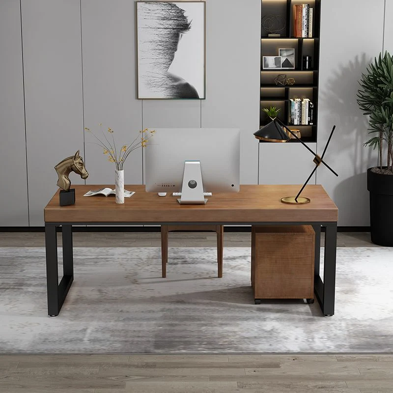 Scrivania da ufficio legno stile moderno, scrivania operativa di forma rettangolare marrone Clearhalo