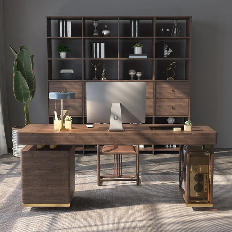 Scrivania da ufficio legno stile moderno Scrivania operativa di forma rettangolare con 6 cassetti Clearhalo