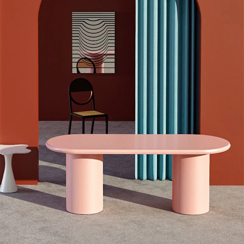 Scrivania da ufficio legno stile moderno Scrivania operativa di forma ovale con 2 gambe rosa Clearhalo