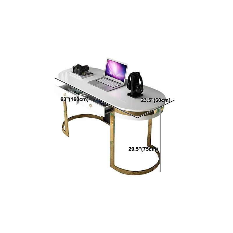 Scrivania da ufficio marmo glamour con base metallo dorato per scrivania domestica Clearhalo
