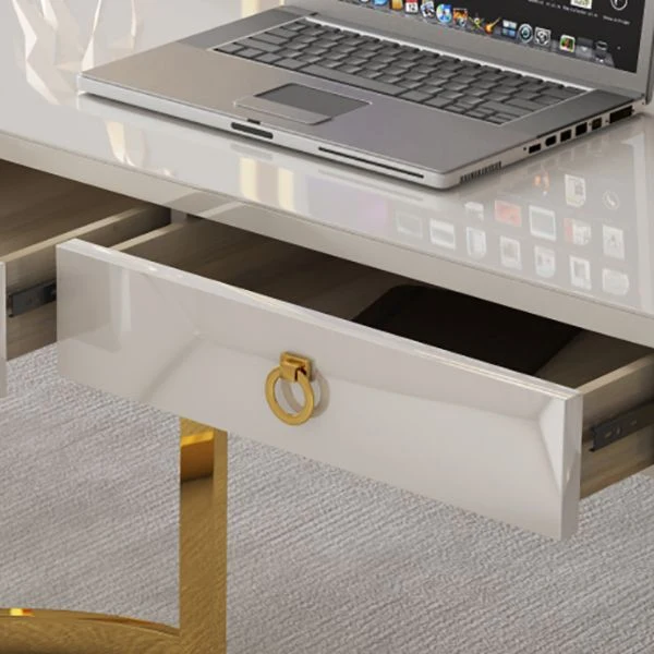 Scrivania da ufficio marmo glamour con base metallo dorato per scrivania domestica Clearhalo