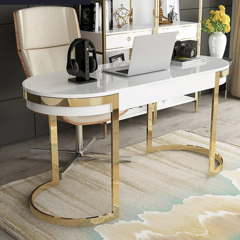 Scrivania da ufficio marmo glamour con base metallo dorato per scrivania domestica Clearhalo