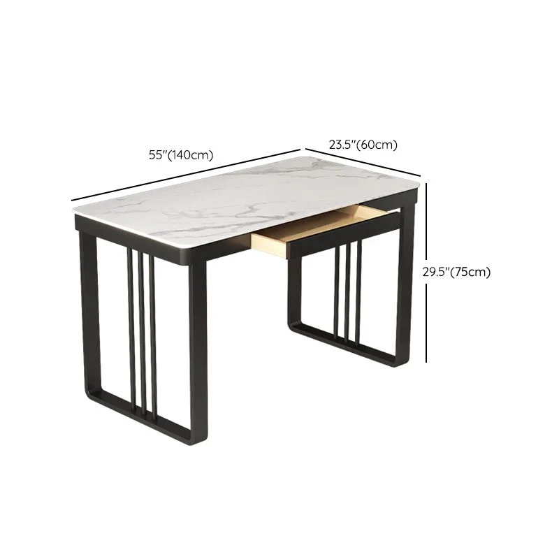 Scrivania da ufficio moderna con piano ardesia, scrivania bianca per la casa con cassetti Clearhalo