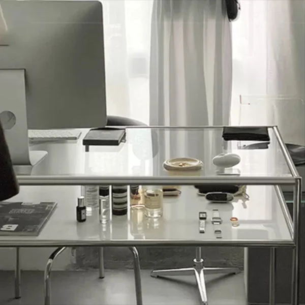 Scrivania da ufficio moderna con piano vetro Scrivania alta 31,5 pollici con gambe acciaio inossidabile Clearhalo