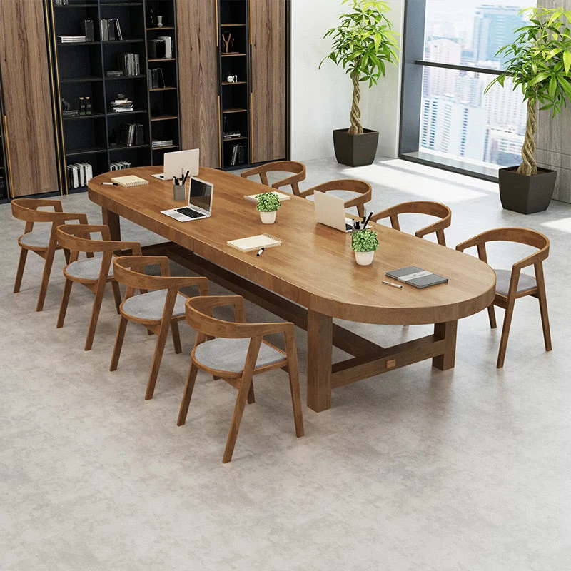 Scrivania da ufficio moderna legno massello ovale da 29 pollici marrone Clearhalo