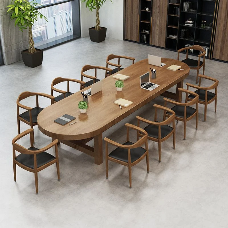 Scrivania da ufficio moderna legno massello ovale da 29 pollici marrone Clearhalo