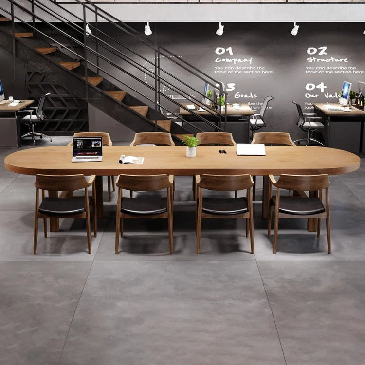 Scrivania da ufficio moderna marrone Scrivania ovale legno massello di pino Clearhalo