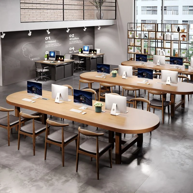 Scrivania da ufficio moderna marrone Scrivania ovale legno massello di pino Clearhalo