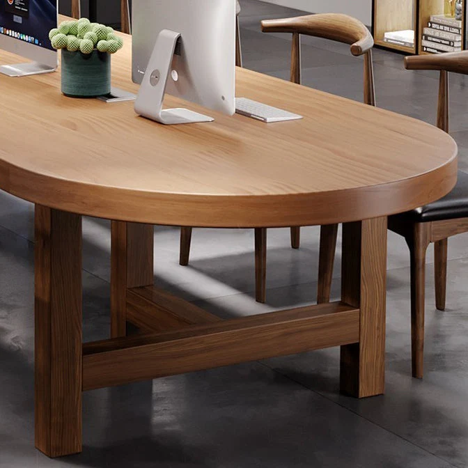 Scrivania da ufficio moderna marrone Scrivania ovale legno massello di pino Clearhalo