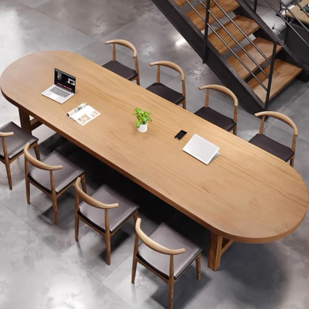 Scrivania da ufficio moderna marrone Scrivania ovale legno massello di pino Clearhalo