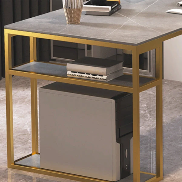 Scrivania da ufficio moderna rettangolare con piano pietra e gambe Clearhalo