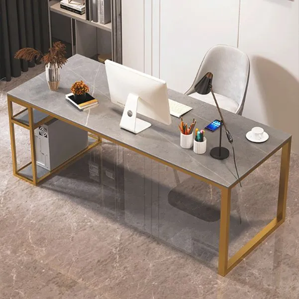 Scrivania da ufficio moderna rettangolare con piano pietra e gambe Clearhalo