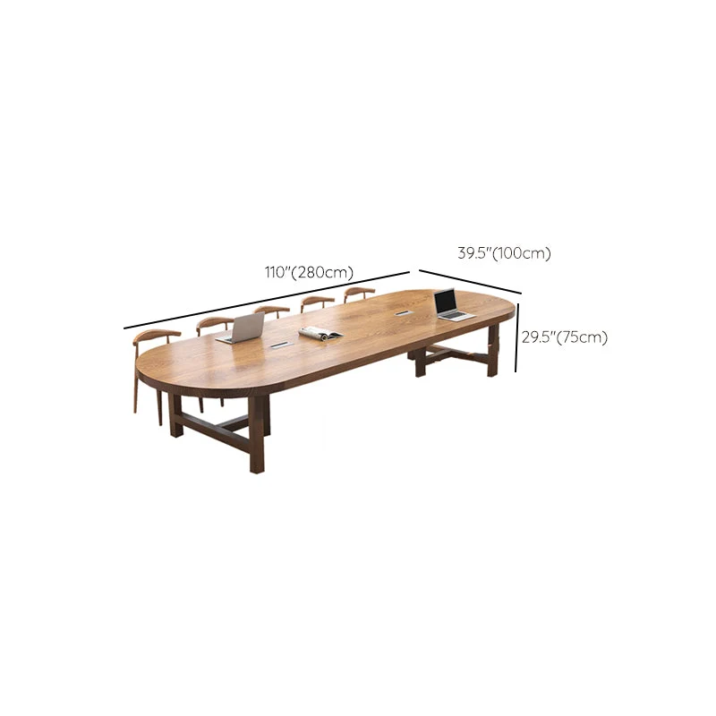 Scrivania da ufficio ovale pino stile moderno con gambe legno per ufficio Clearhalo