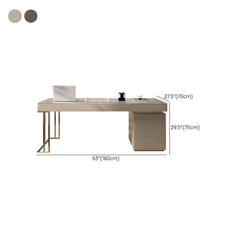 Scrivania da ufficio rettangolare con piano pietra, scrivania stile moderno con 6 cassetti Clearhalo