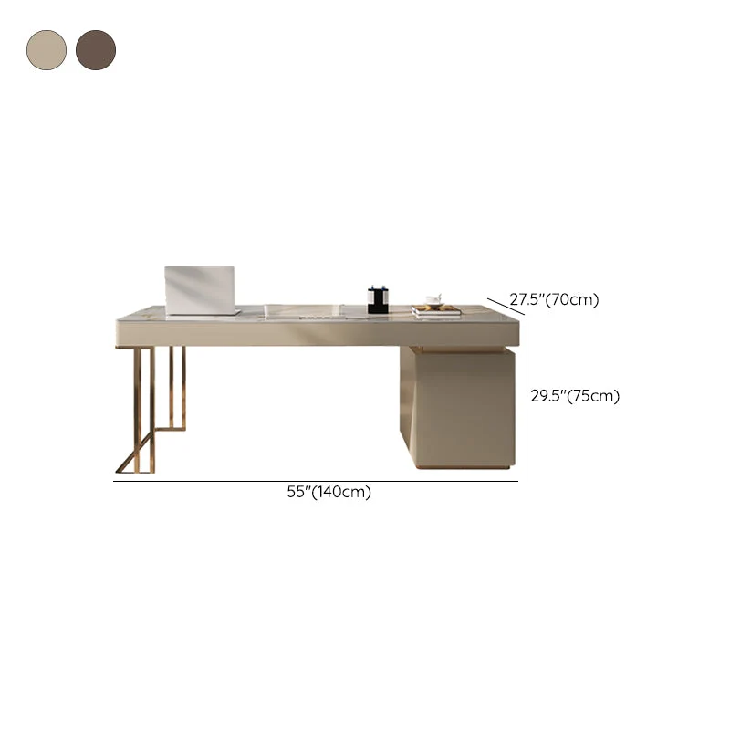 Scrivania da ufficio rettangolare con piano pietra, scrivania stile moderno con 6 cassetti Clearhalo