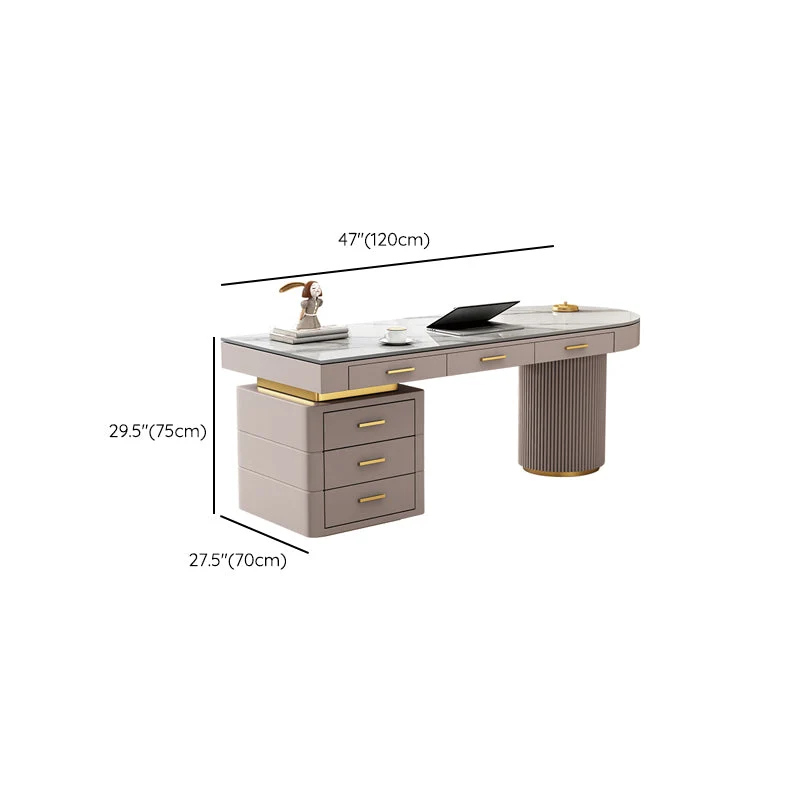 Scrivania da ufficio rettangolare con piano pietra Glam con 6 cassetti per ufficio Clearhalo