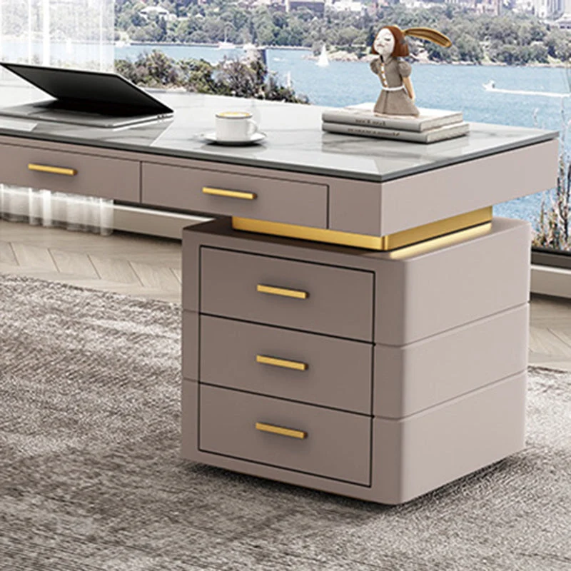 Scrivania da ufficio rettangolare con piano pietra Glam con 6 cassetti per ufficio Clearhalo