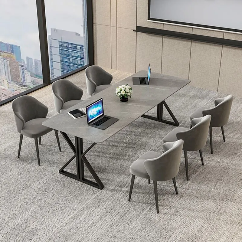 Scrivania da ufficio rettangolare con piano pietra Scrivania moderna con base metallo per ufficio Clearhalo