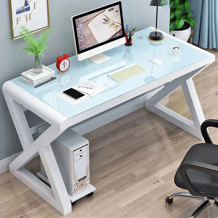 Scrivania da ufficio rettangolare con piano vetro Scrivania per computer contemporanea Clearhalo
