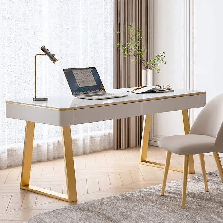 Scrivania da ufficio rettangolare Glam, scrivania per computer con finitura anticata, con 2 cassetti portaoggetti Clearhalo