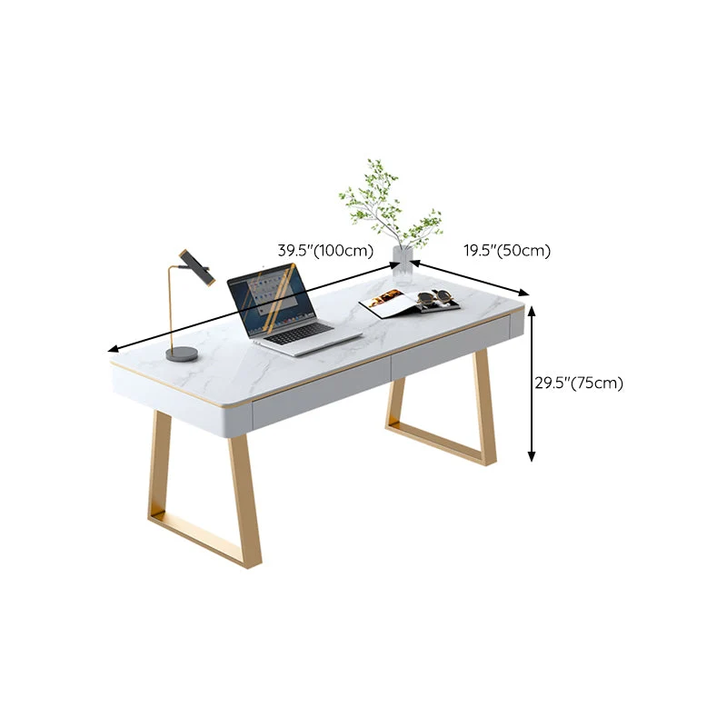 Scrivania da ufficio rettangolare Glam, scrivania per computer con finitura anticata, con 2 cassetti portaoggetti Clearhalo