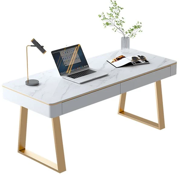 Scrivania da ufficio rettangolare Glam, scrivania per computer con finitura anticata, con 2 cassetti portaoggetti Clearhalo
