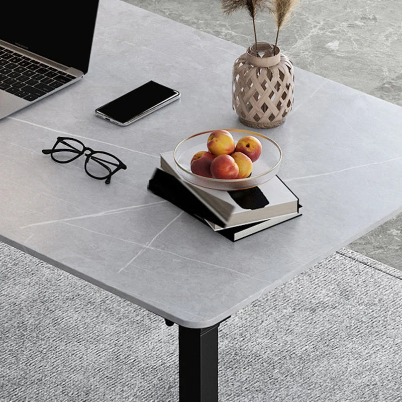 Scrivania da ufficio rettangolare grigia Scrivania industriale con base slitta metallo Clearhalo