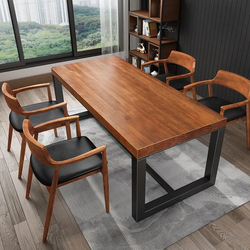 Scrivania da ufficio rettangolare industriale Scrivania legno massello marrone Clearhalo