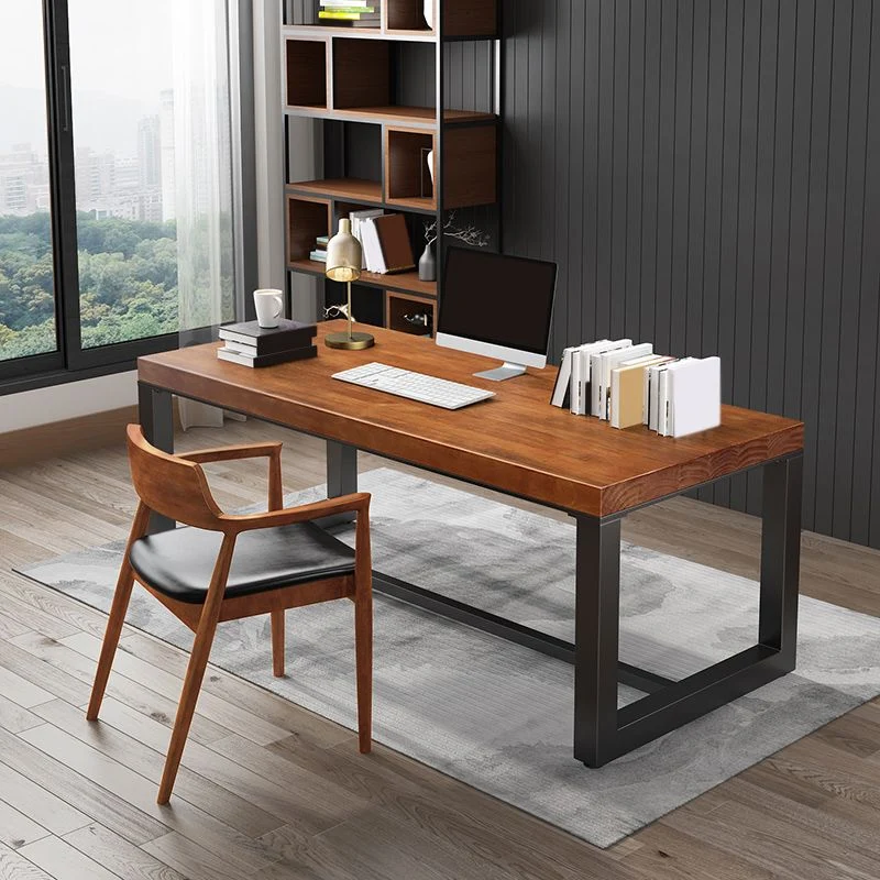 Scrivania da ufficio rettangolare industriale Scrivania legno massello marrone Clearhalo