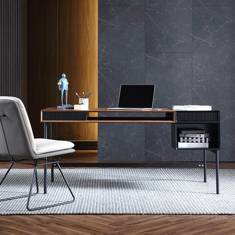Scrivania da ufficio rettangolare legno ingegnerizzato industriale con 2 cassetti Clearhalo