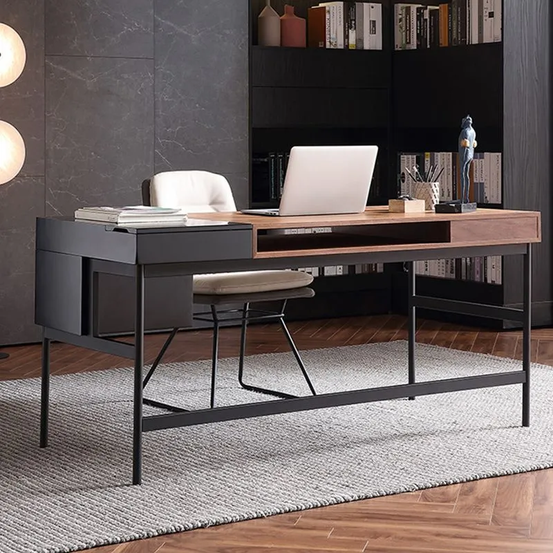 Scrivania da ufficio rettangolare legno ingegnerizzato industriale con 2 cassetti Clearhalo
