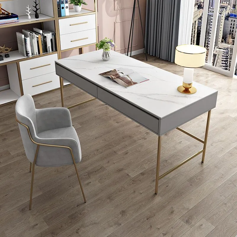 Scrivania da ufficio rettangolare marmo, scrivania legno massello glamour per la casa Clearhalo
