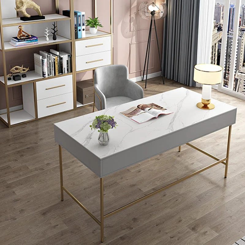 Scrivania da ufficio rettangolare marmo, scrivania legno massello glamour per la casa Clearhalo