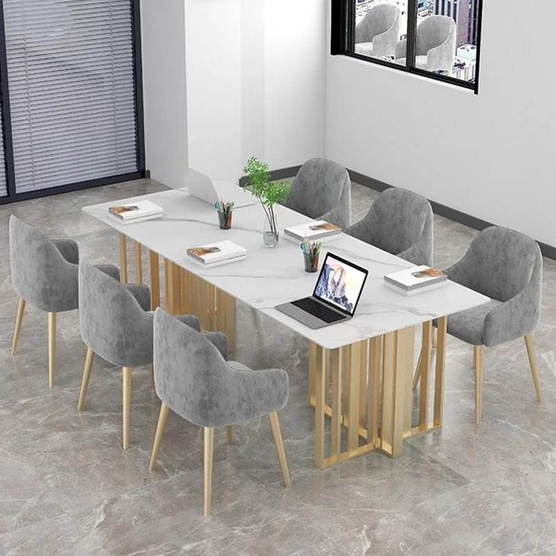 Scrivania da Ufficio Rettangolare Metallo Stile Glam Scrittoio Pietra per la Casa Clearhalo