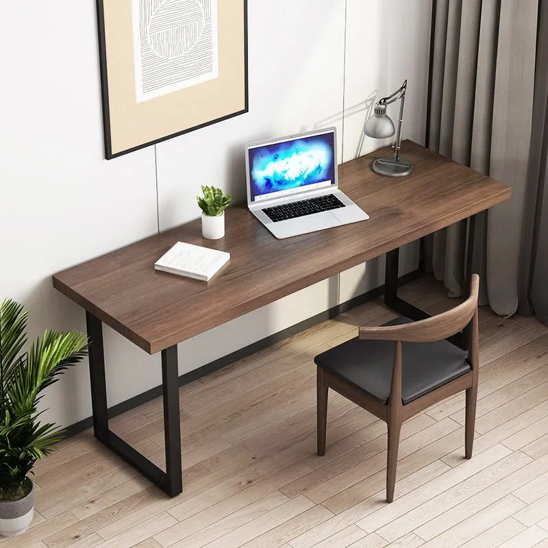 Scrivania da ufficio stile industriale Scrivania rettangolare legno massello con base slitta per la casa Clearhalo