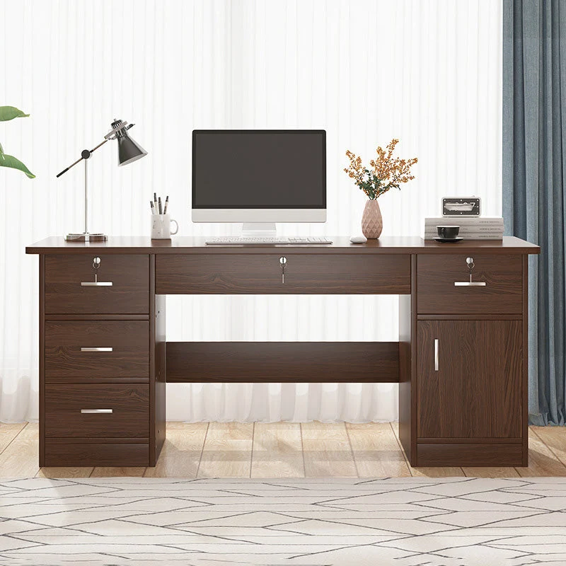 Scrivania da ufficio stile moderno marrone Scrivania legno con cassetti per camera da letto Clearhalo