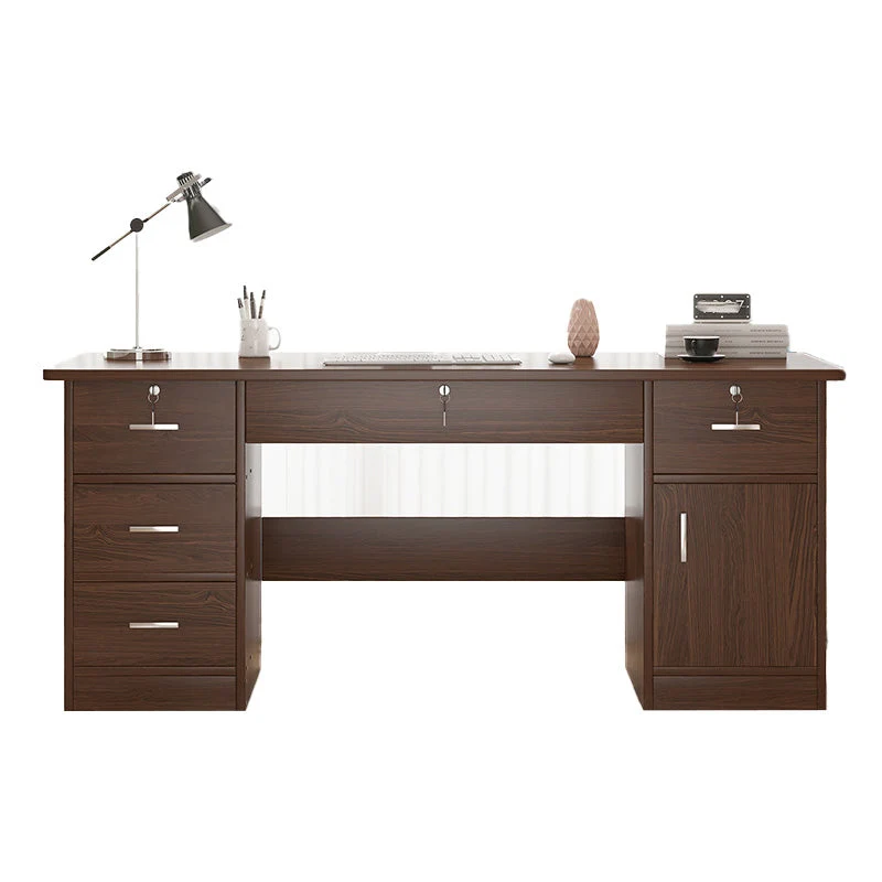 Scrivania da ufficio stile moderno marrone Scrivania legno con cassetti per camera da letto Clearhalo