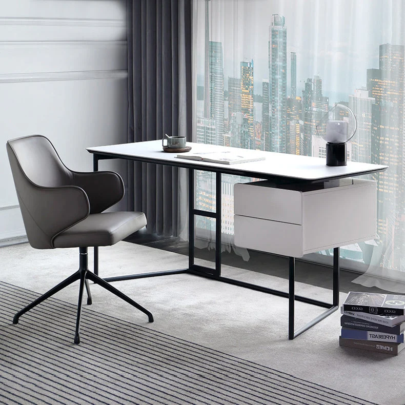 Scrivania da ufficio stile moderno per la casa e l'ufficio con 2 cassetti Clearhalo