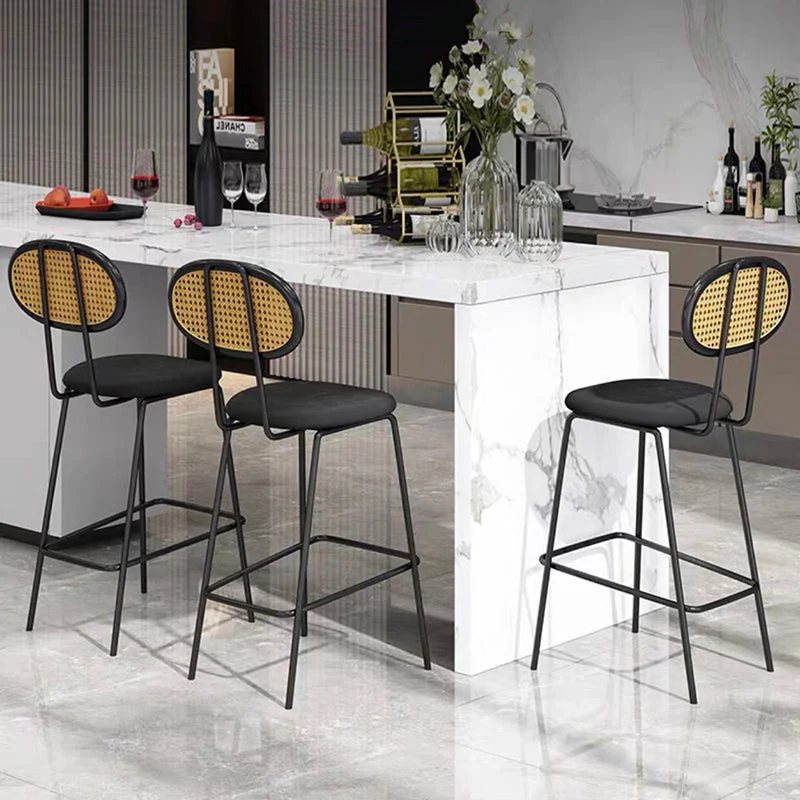 Sedia da bar industriale imbottita Sgabello da bar con schienale basso tessuto rattan Clearhalo