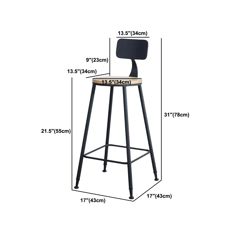 Sedia da bar rotonda industriale Sgabello da bar e bancone legno e metallo con poggiapiedi Clearhalo
