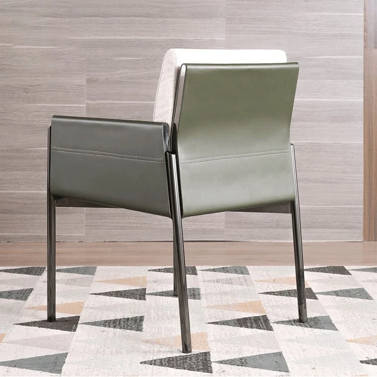 Sedia da casa pelle di stile designer, sedia da pranzo singola con schienale massiccio e bracciolo laterale Clearhalo