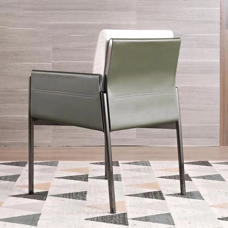 Sedia da casa pelle di stile designer, sedia da pranzo singola con schienale massiccio e bracciolo laterale Clearhalo
