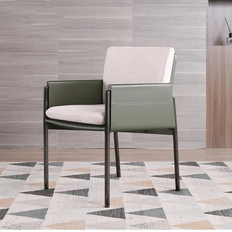 Sedia da casa pelle di stile designer, sedia da pranzo singola con schienale massiccio e bracciolo laterale Clearhalo