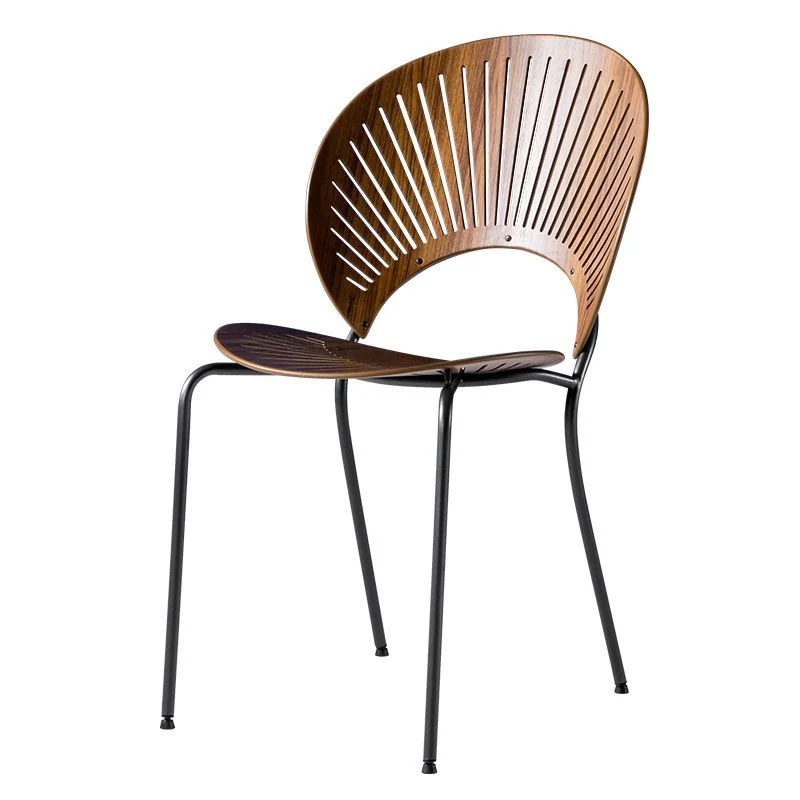 Sedia da giardino stile industriale, senza braccioli, con schienale aperto e gambe nere Clearhalo