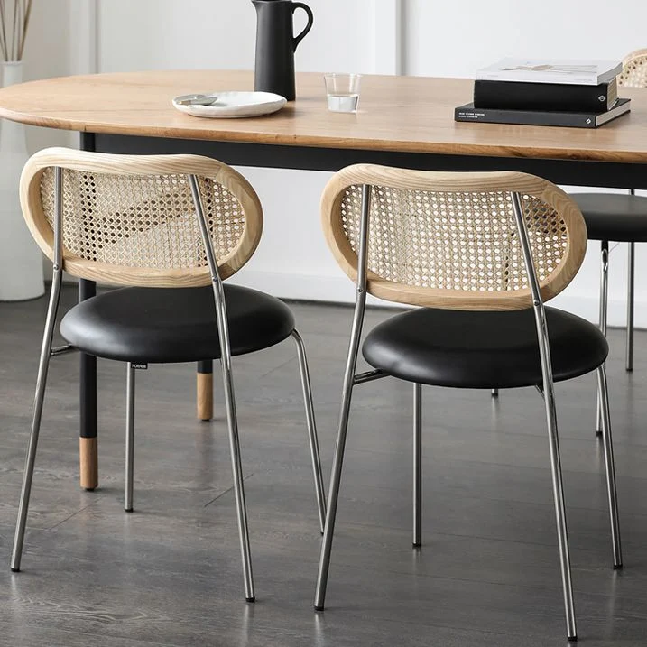 Sedia laterale ecopelle Sedia da pranzo contemporanea con schienale canna per interni Clearhalo