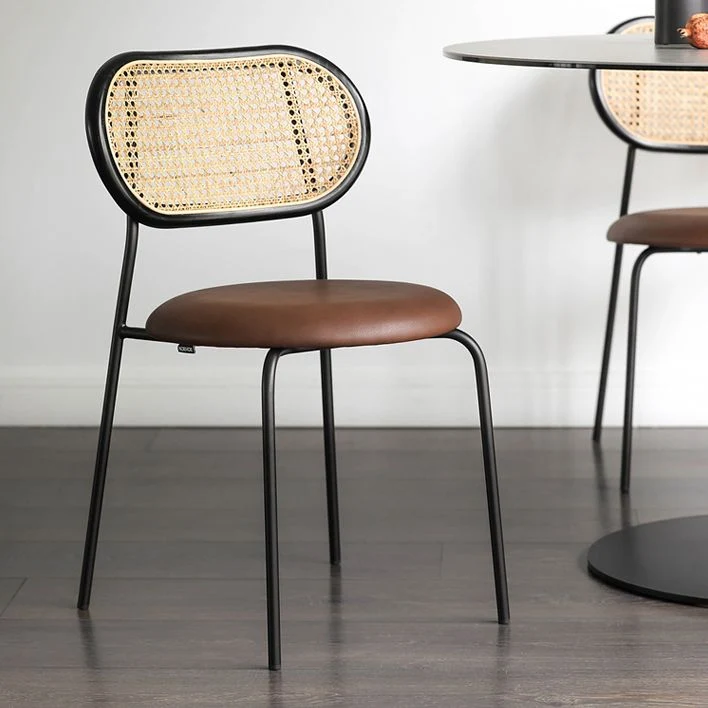 Sedia laterale ecopelle Sedia da pranzo stile moderno con schienale canna per interni Clearhalo
