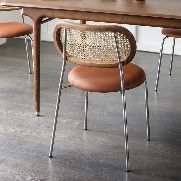 Sedia laterale ecopelle Sedia da pranzo stile moderno con schienale canna per interni Clearhalo